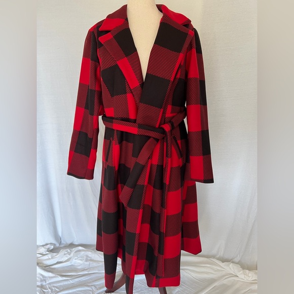 torrid Jackets & Blazers - NWT Torrid Red Plaid Tie Waist Wrap Coat Size 3 (22-24)